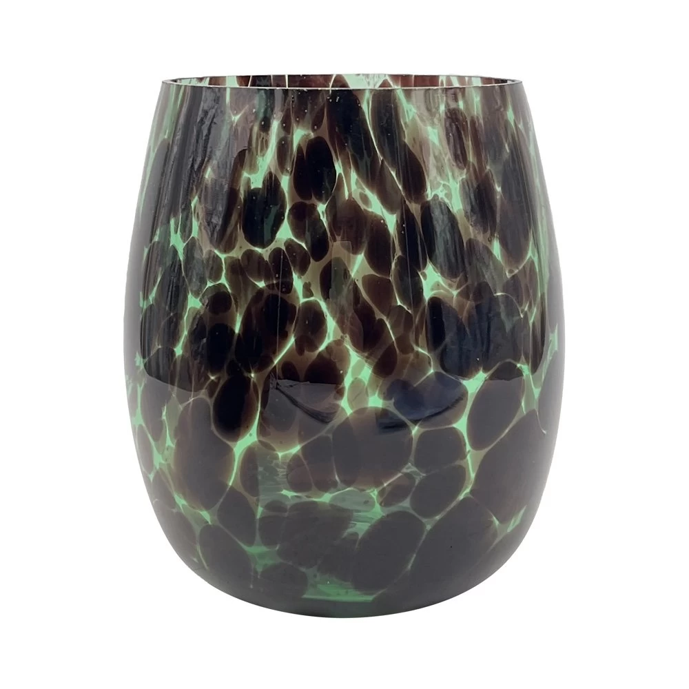 Vaas Glas Green Leopard - Ø 15 X H 16,5 Cm 3 Vaas Glas Green Leopard - Ø 15 X H 16,5 Cm